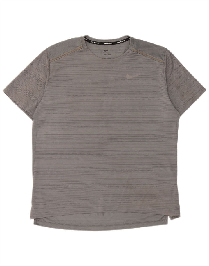 Męski T-shirt Nike Dri Fit, duży, szary, poliestrowy w prążki