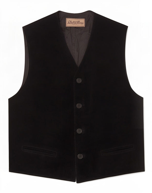 Vintage Mens Suede Waistcoat XL Black Leather