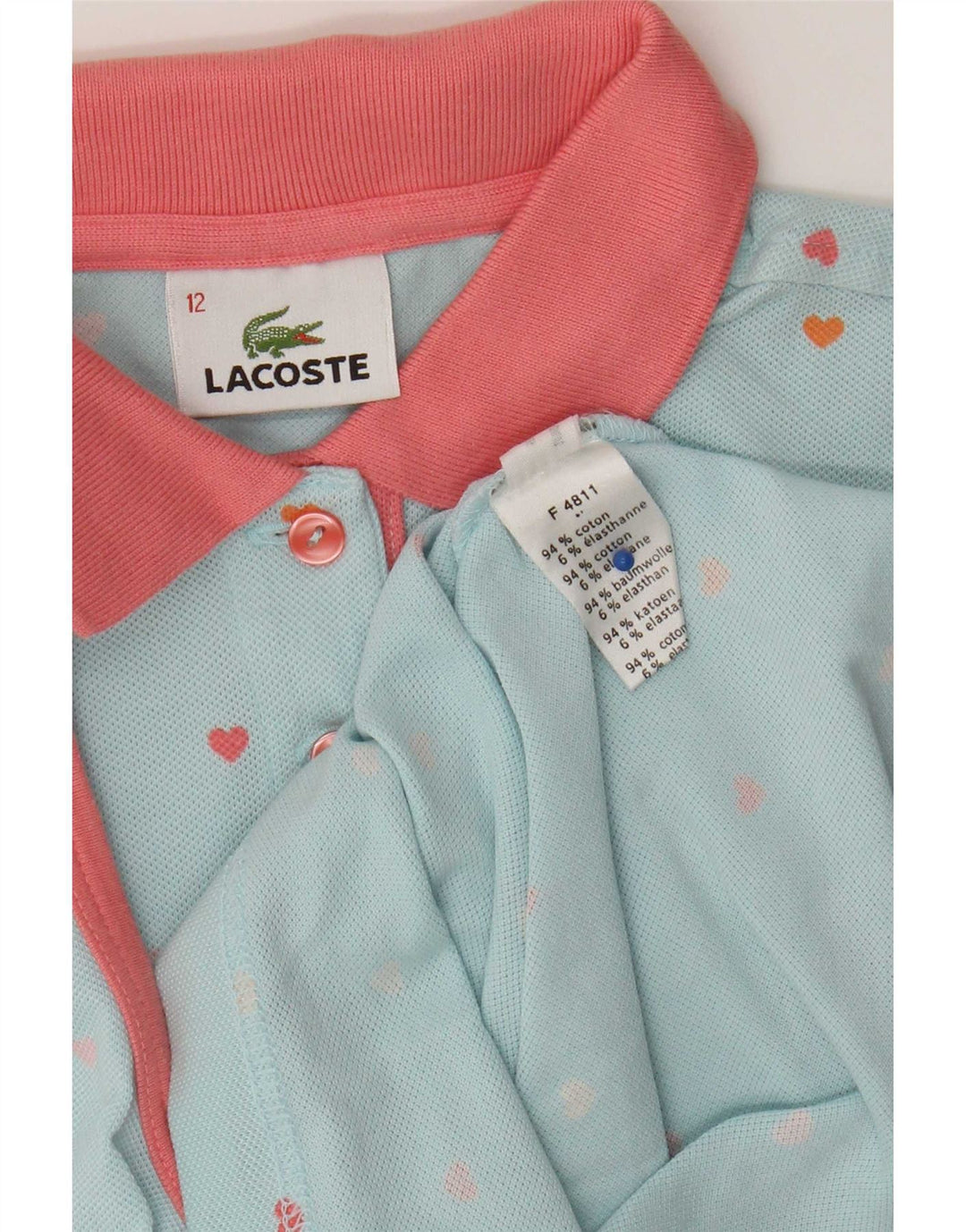 Lacoste Dziewczęca koszulka polo w abstrakcyjny wzór 11-12 lat, niebieska, z blokami kolorów