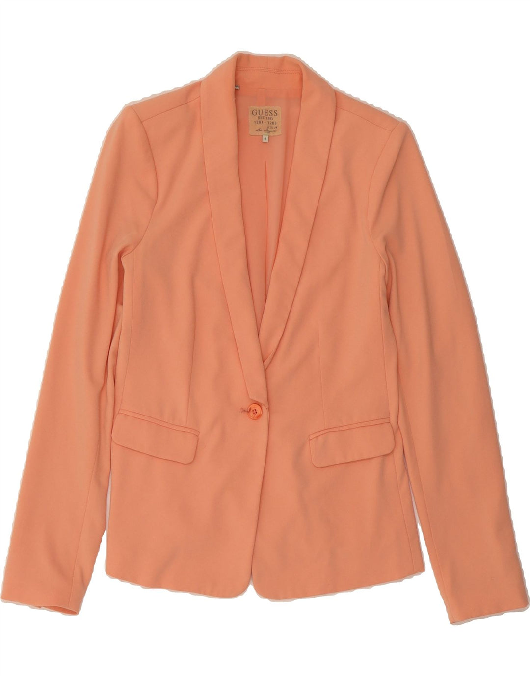 GUESS Womens Longline 1 Button Blazer Jacket UK 8 Small Pink Polyester Vintage Guess and Second-Hand Guess from Messina Hembry 