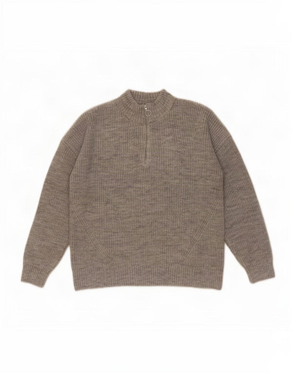 Marks & Spencer Damski sweter z zamkiem błyskawicznym UK 14, duży, szary, akrylowy