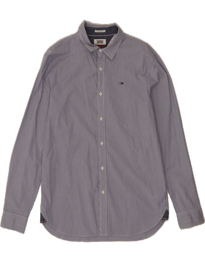 TOMMY HILFIGER Mens Shirt Large Blue Pinstripe Cotton Vintage Tommy Hilfiger and Second-Hand Tommy Hilfiger from Messina Hembry 