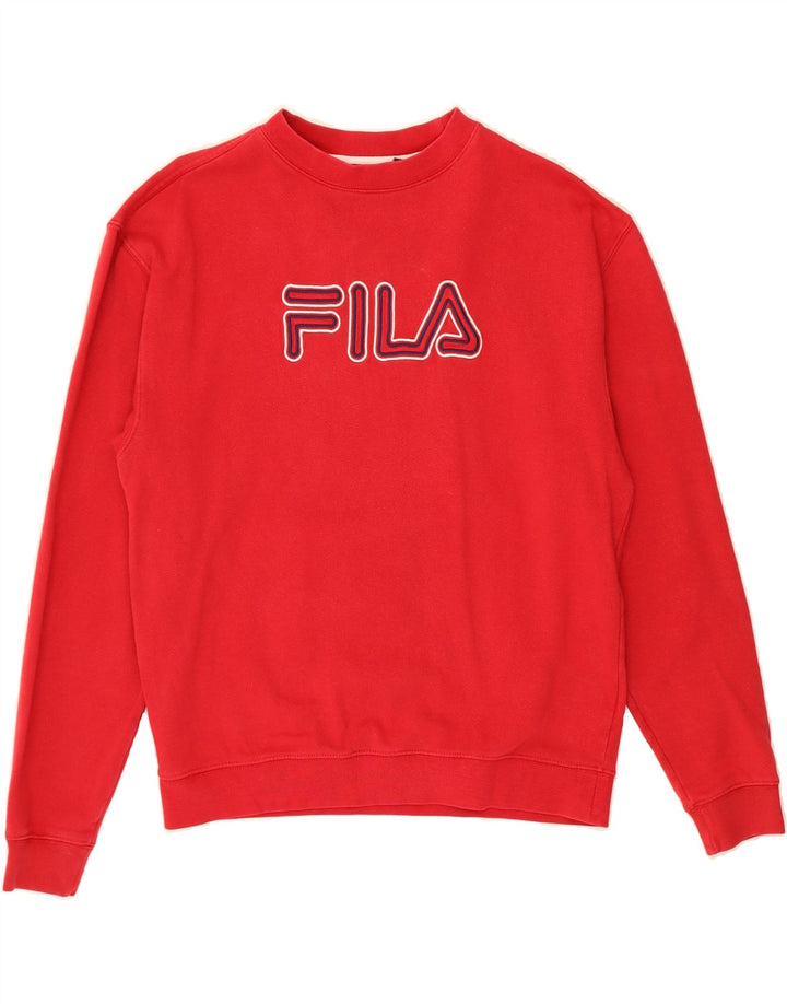 FILA Mens Graphic Sweatshirt Jumper Small Red Cotton Vintage Fila and Second-Hand Fila from Messina Hembry 