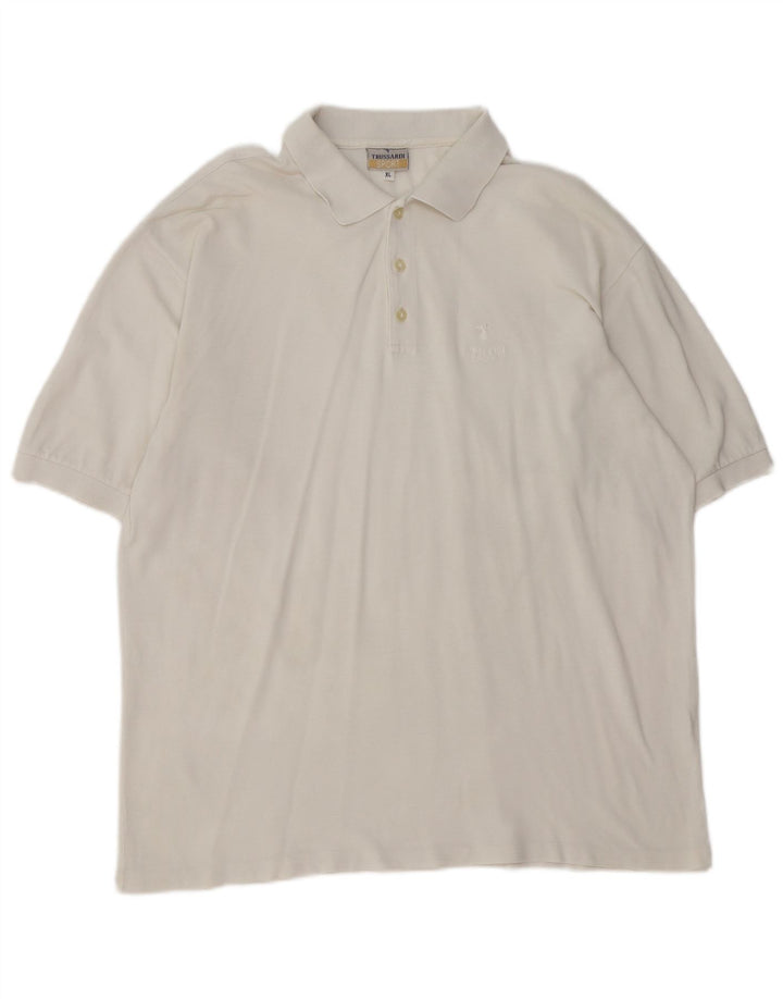 Męska koszulka polo TRUSSARDI XL, biała, bawełniana