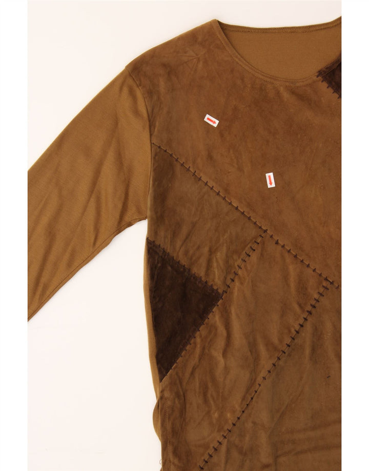 VINTAGE Womens Top Long Sleeve UK 16 Large Brown Colourblock Vintage Vintage and Second-Hand Vintage from Messina Hembry 