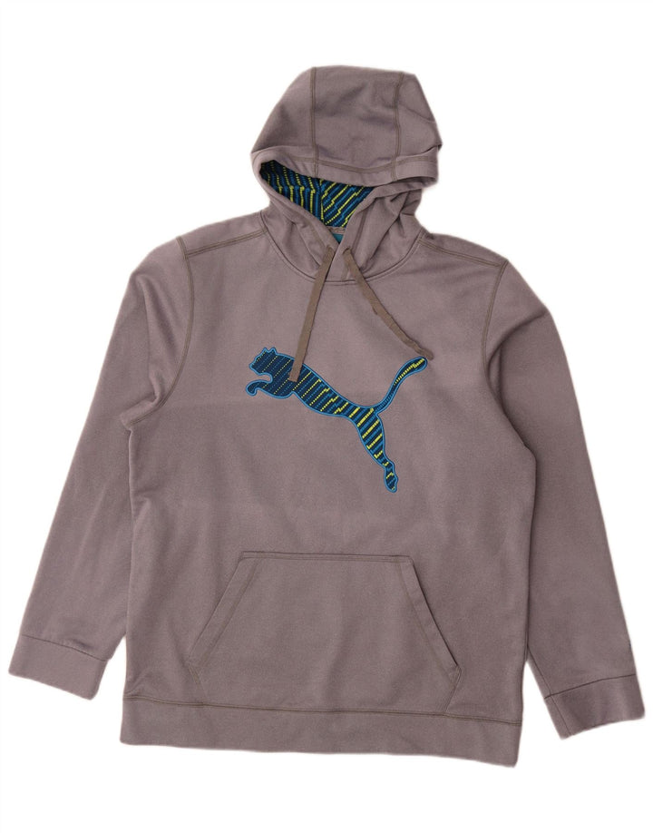 Męski sweter z kapturem Puma z grafiką, duży, szary, poliestrowy