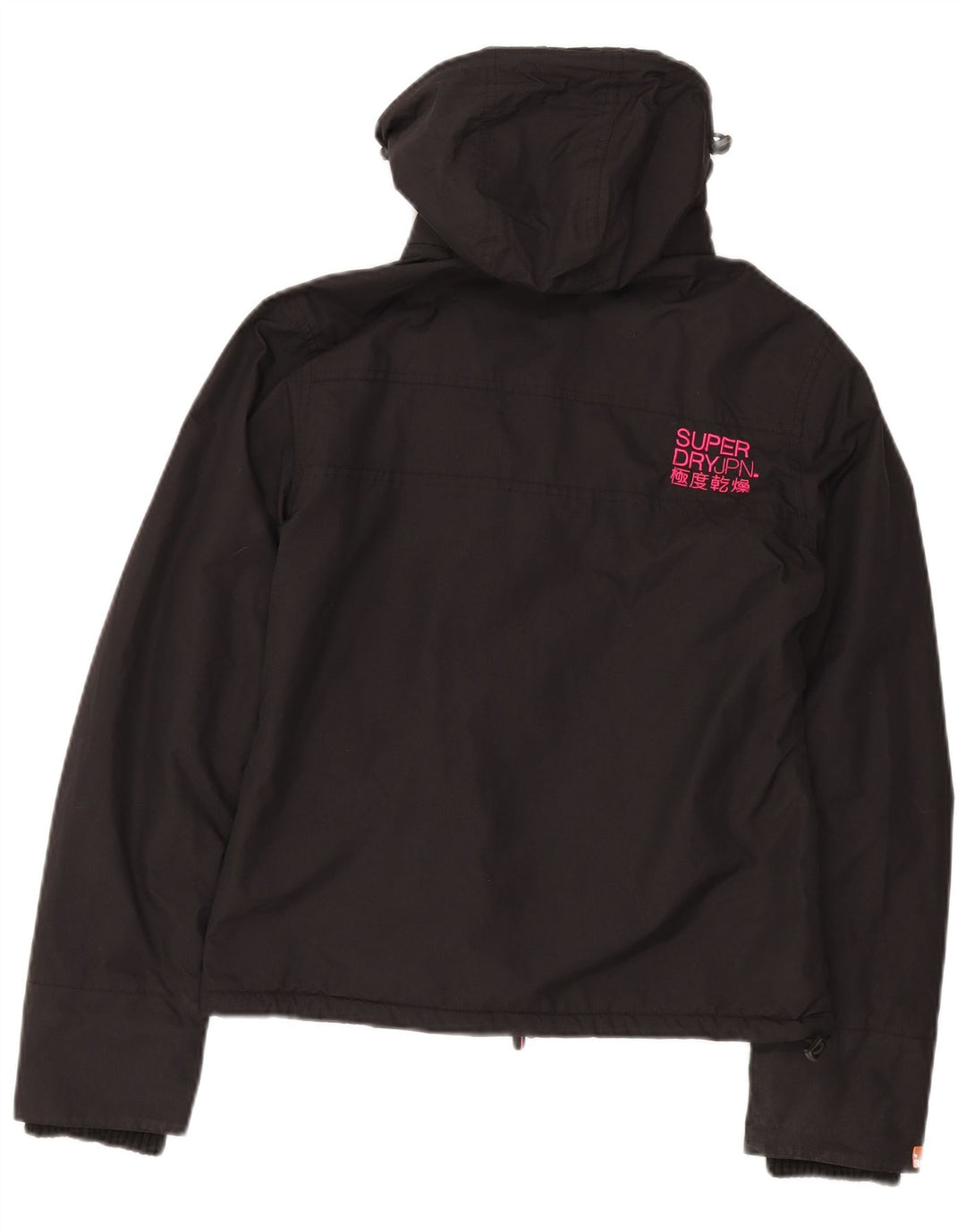 Damska kurtka wiatrówka z kapturem Superdry UK 14, średni czarny nylon