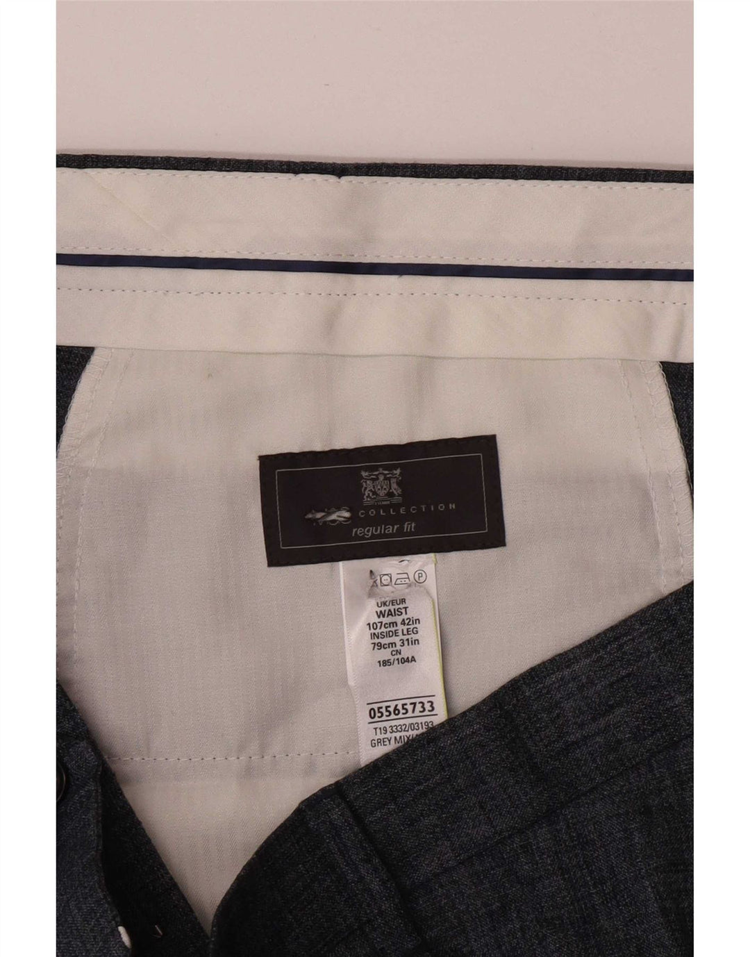Marks & Spencer Męskie proste spodnie garniturowe W42 L31 Szare lniane