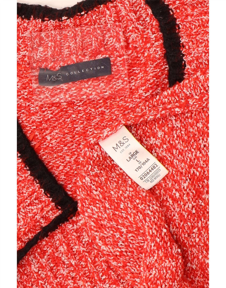 Marks & Spencer Damski sweter z dekoltem w kształcie litery V, UK 16, duży, czerwony poliester
