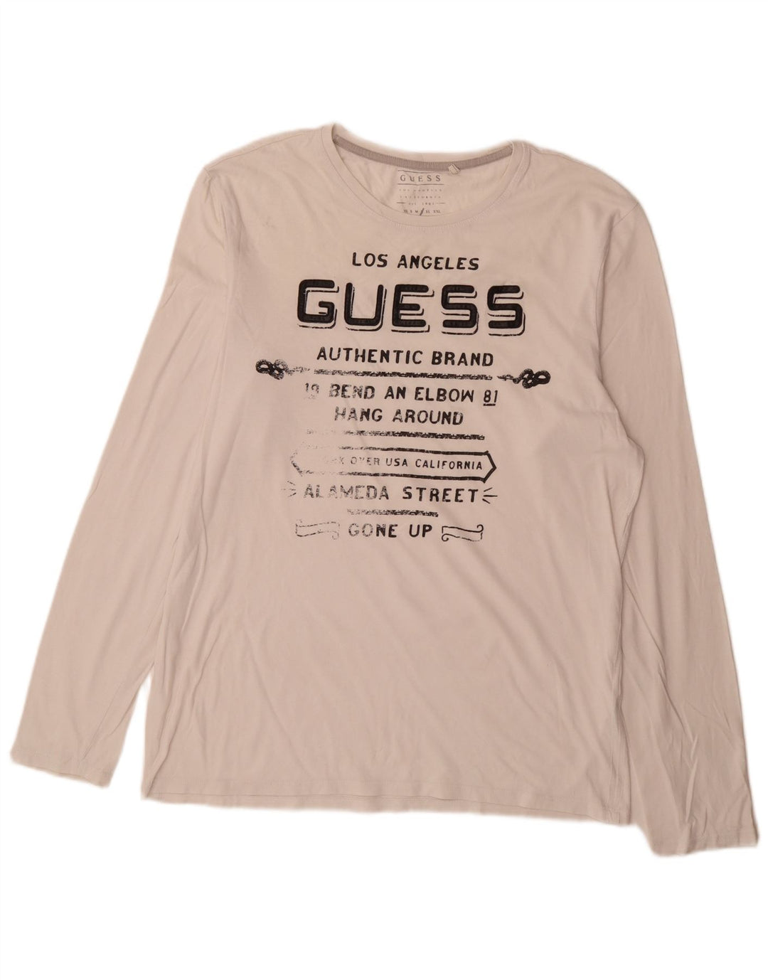 Guess Męski top slim fit z grafiką z długim rękawem, duży, biały