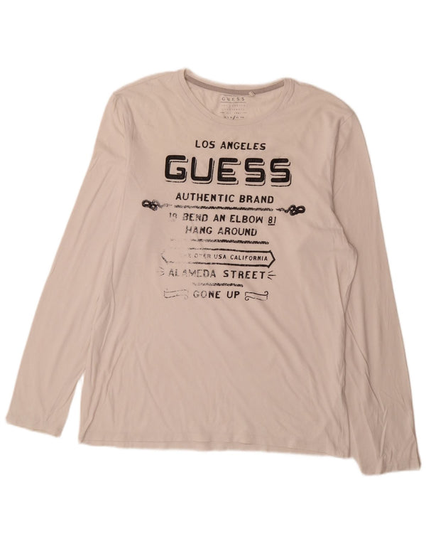 Guess Męski top slim fit z grafiką z długim rękawem, duży, biały