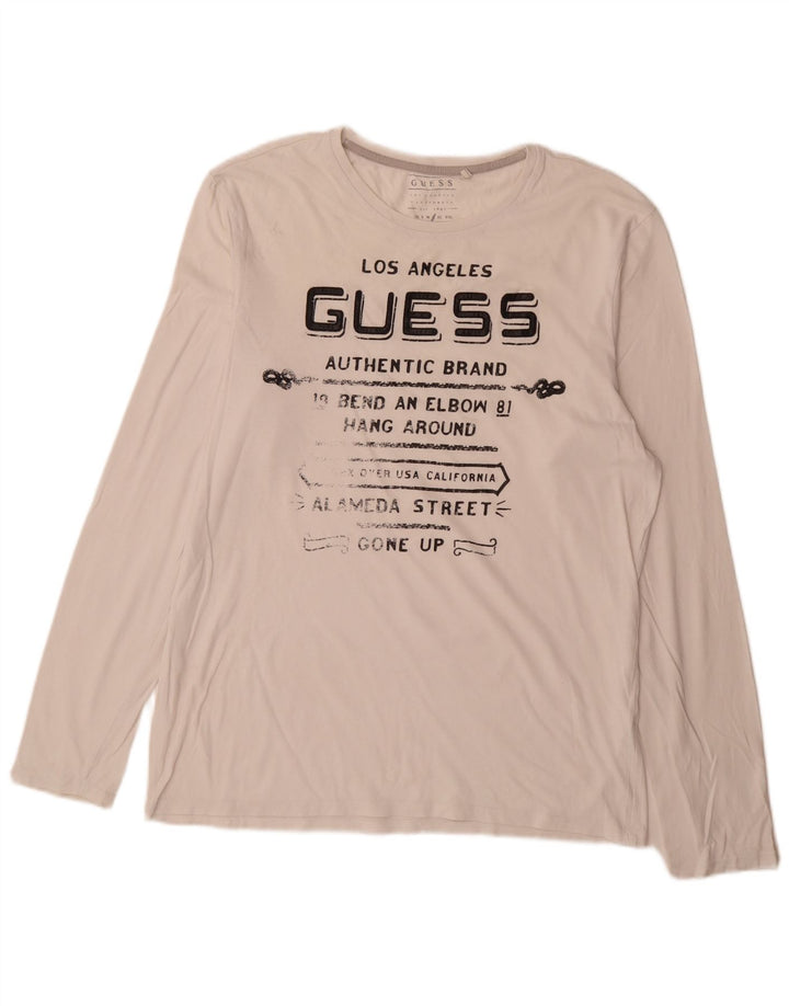 Guess Męski top slim fit z grafiką z długim rękawem, duży, biały