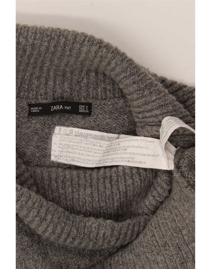 Damski sweter oversize Zara z wywijanym dekoltem UK 10, mały, szary, akrylowy