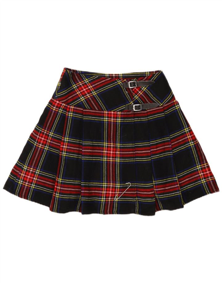 Vintage damska mini spódniczka kopertowa W30 średni granatowy akryl w kratę