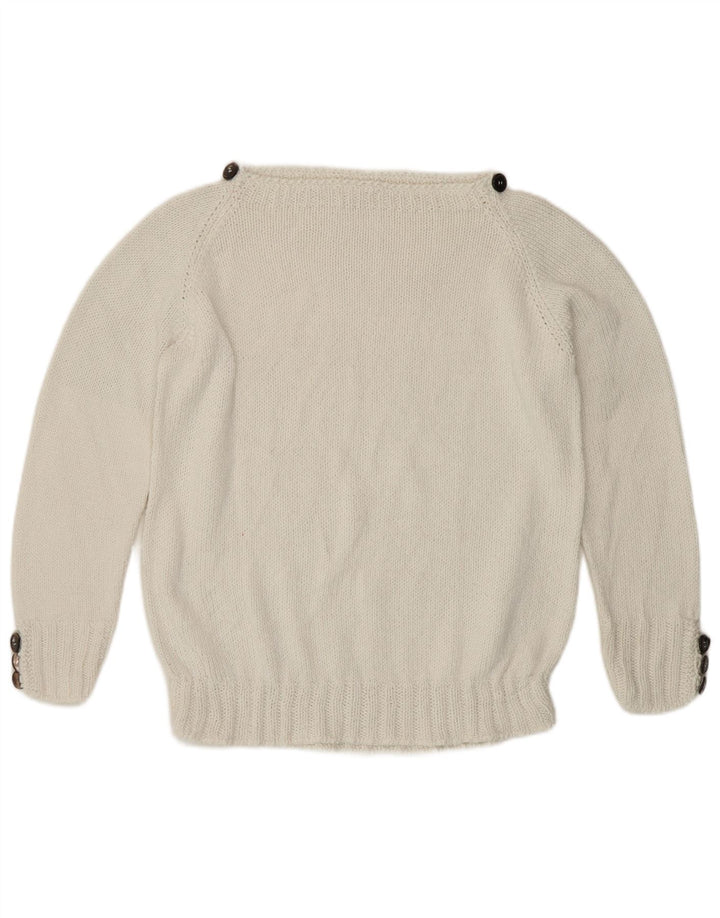 Sweter damski w stylu vintage z dekoltem w łódkę UK 12 Średni biały