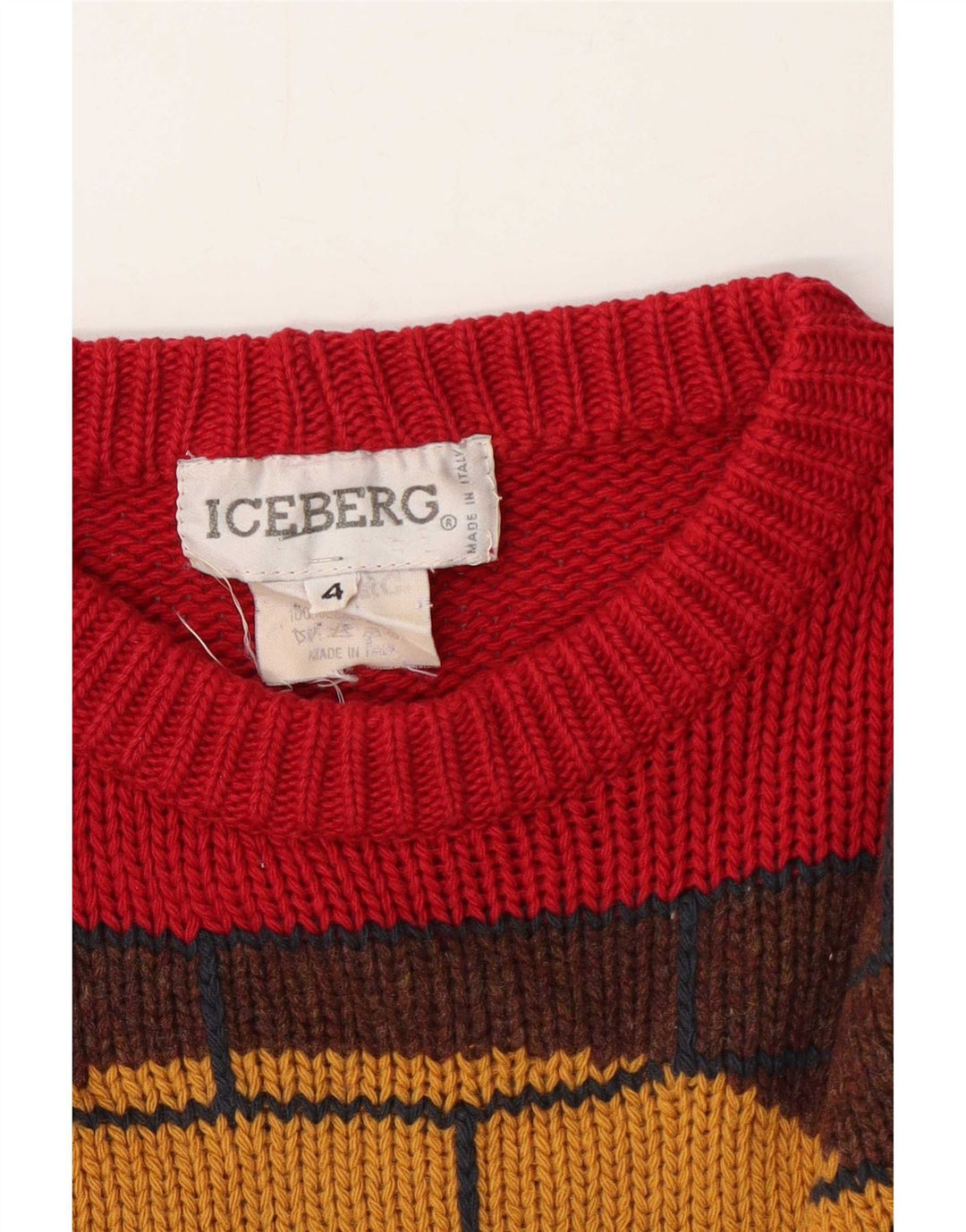 Męski sweter z wycięciem pod szyją Iceberg, średniej wielkości czerwona wełna
