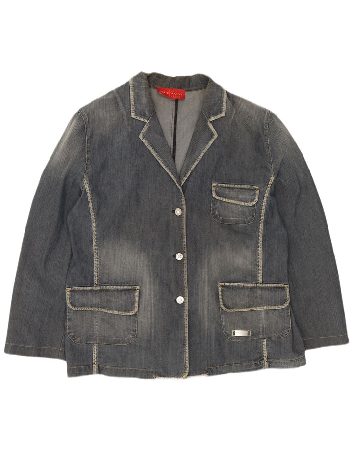 PERTE BY KRIZIA Damska marynarka dżinsowa zapinana na 3 guziki UK 14, duża niebieska