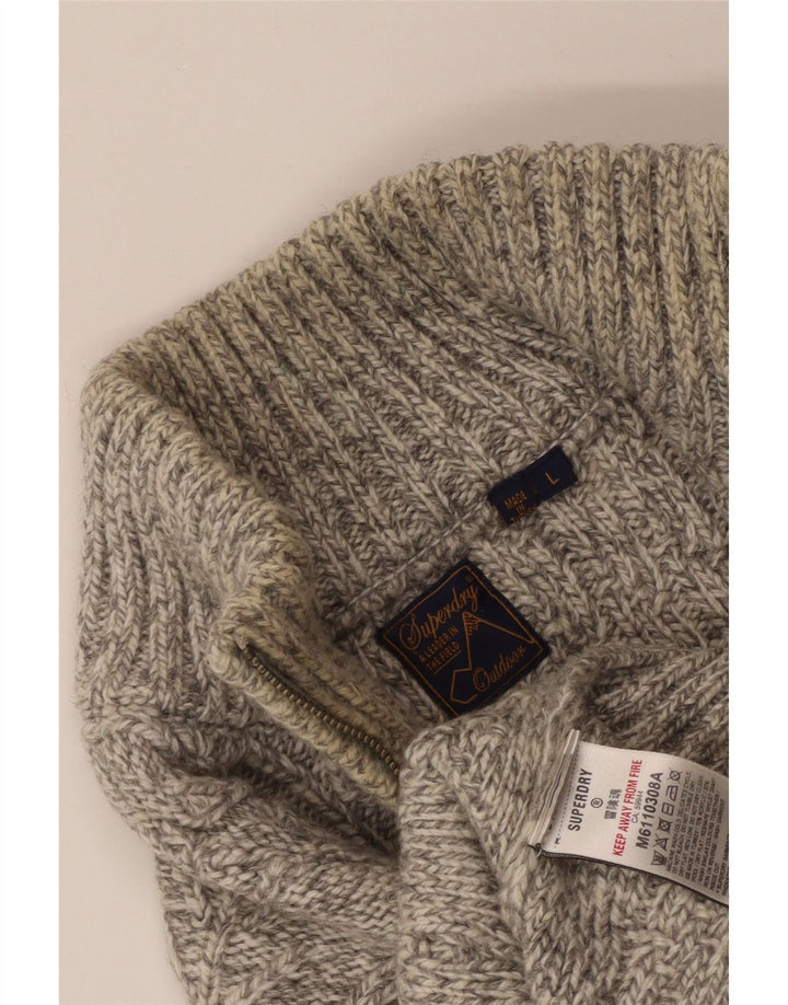 SUPERDRY Męski sweter zapinany na zamek, duży, beżowy, wełniany