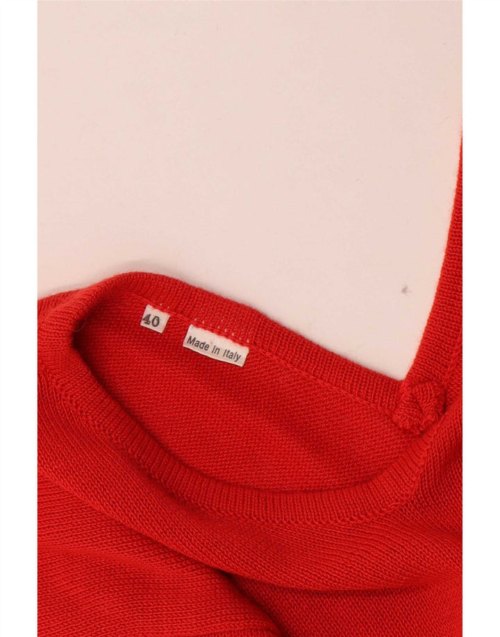 Vintage damski sweter oversize z dekoltem w szpic IT 40 w małe czerwone paski