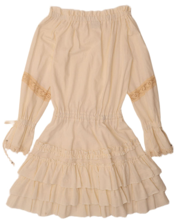 Damska sukienka VINTAGE z długim rękawem i odkrytymi ramionami UK 12, średnia, biała lniana