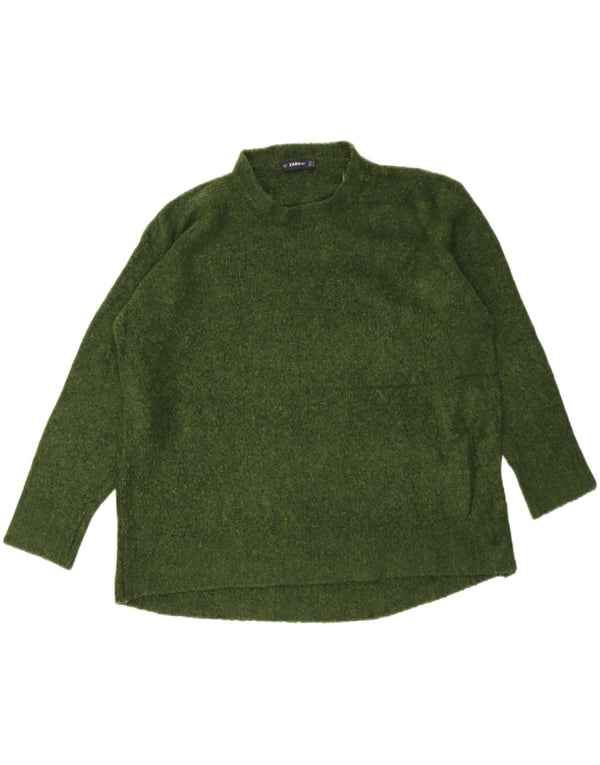 Damski sweter oversize Zara z okrągłym dekoltem UK 14, średni, zielony, nakrapiany