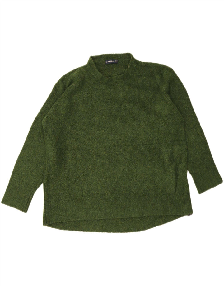 Damski sweter oversize Zara z okrągłym dekoltem UK 14, średni, zielony, nakrapiany