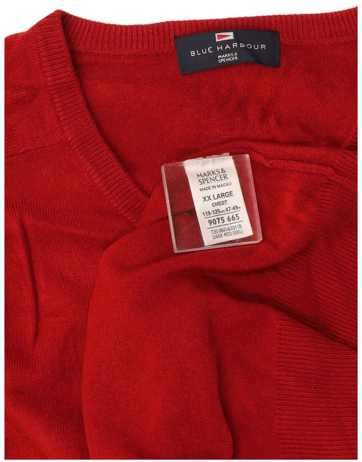Marks & Spencer Męski sweter z dekoltem w kształcie litery V, 2XL, czerwony akryl