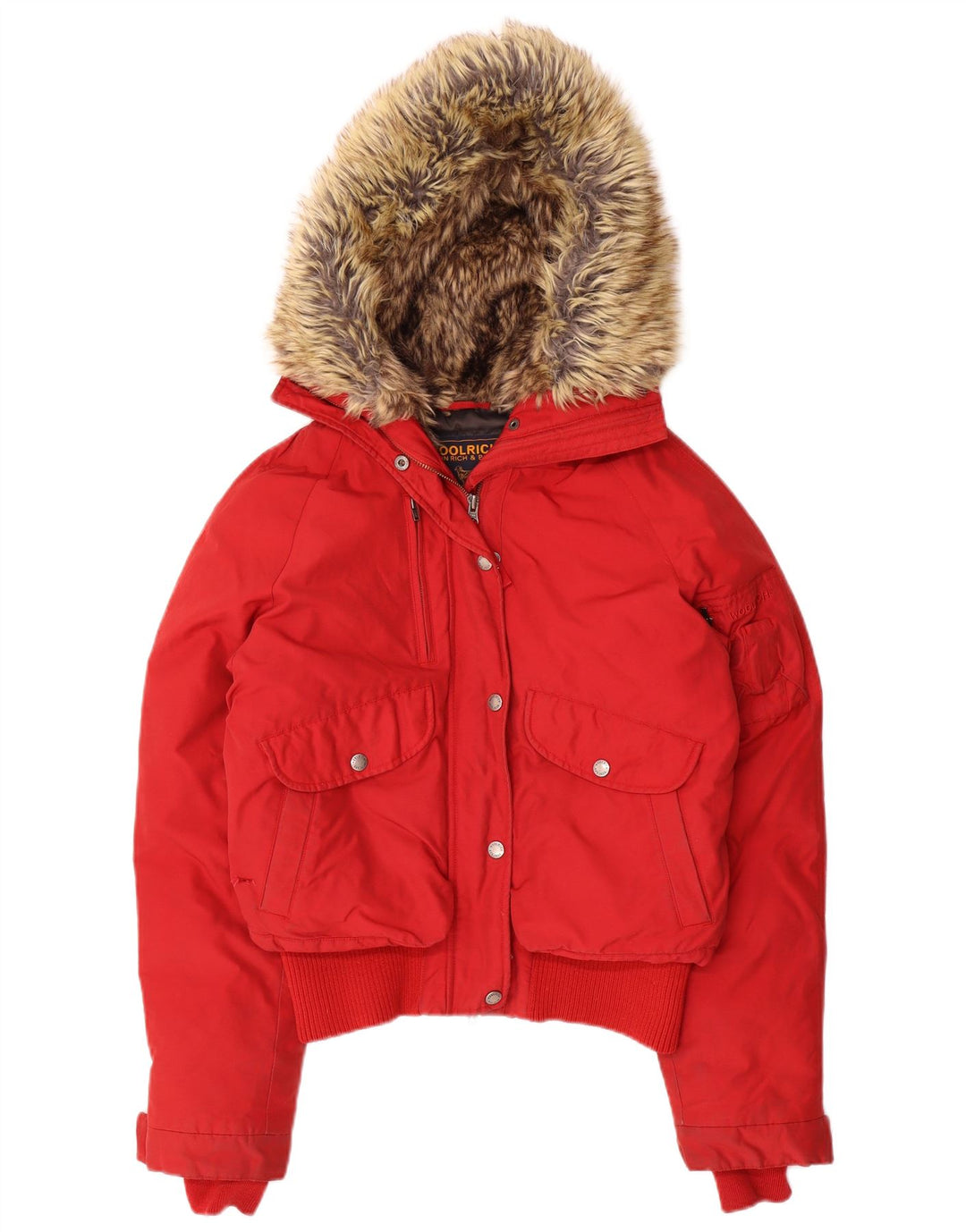 Damska wyściełana kurtka z kapturem Woolrich UK 14 Średni czerwony nylon