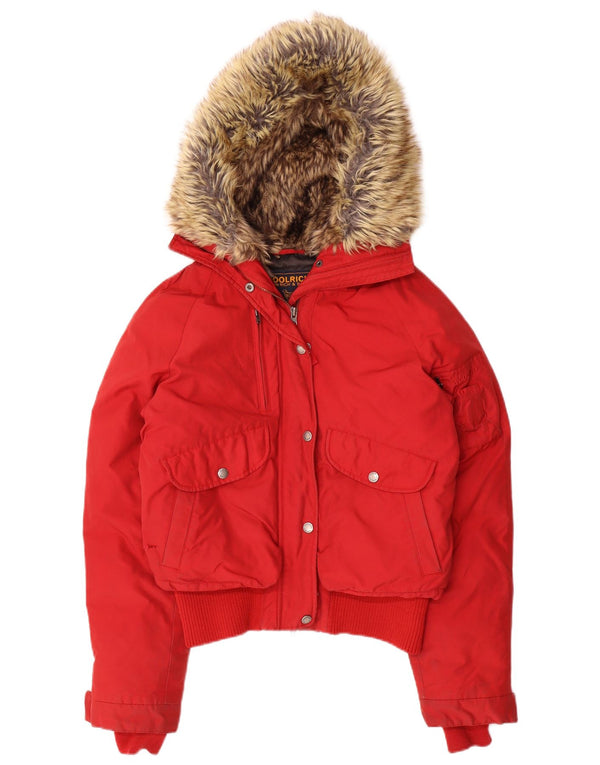 Damska wyściełana kurtka z kapturem Woolrich UK 14 Średni czerwony nylon