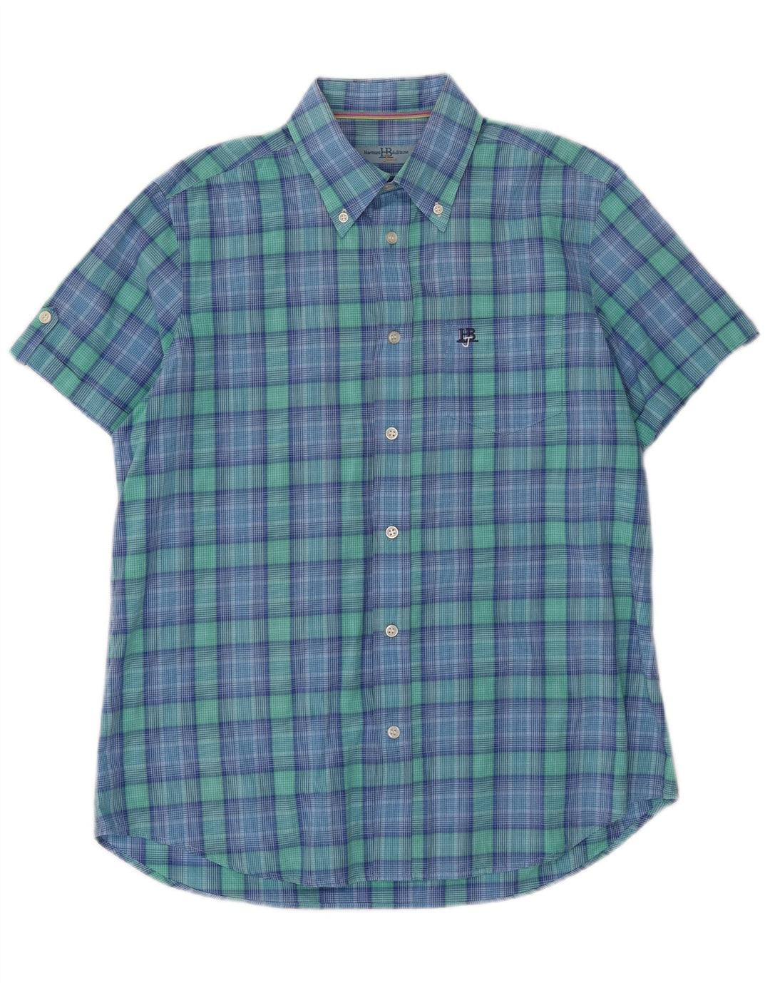 HARMONT & BLAINE Mens Short Sleeve Shirt Large Blue Check Cotton