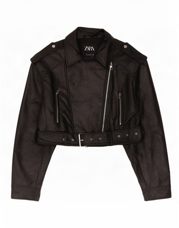 Damska kurtka motocyklowa Zara ze sztucznej skóry, UK 18 XL, czarna, poliester