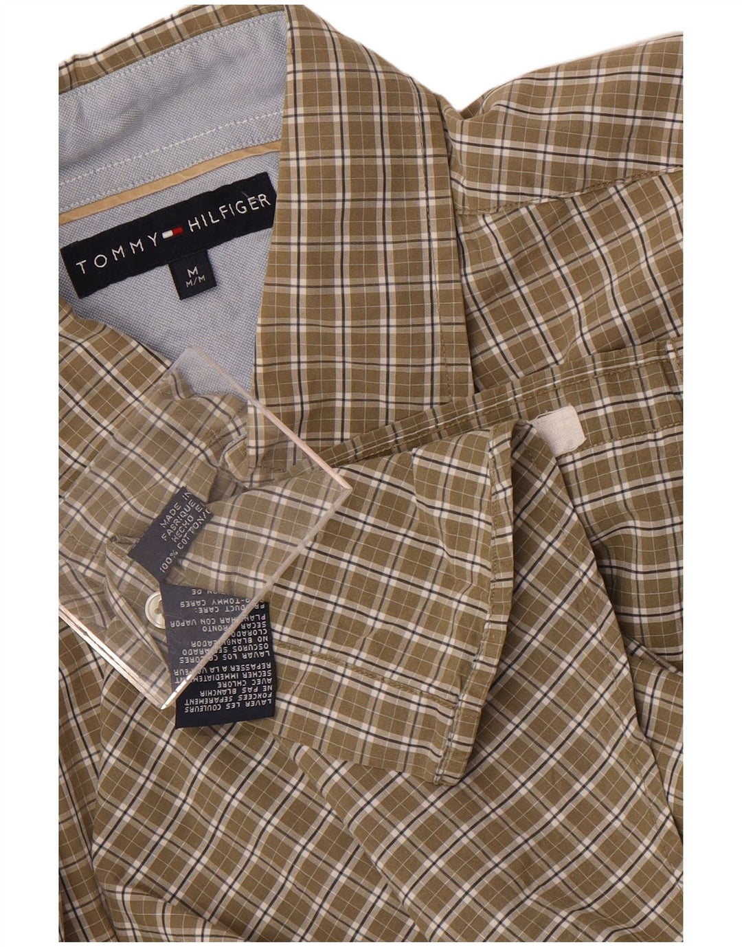 Koszula męska Tommy Hilfiger, bawełniana kratka, średnia khaki