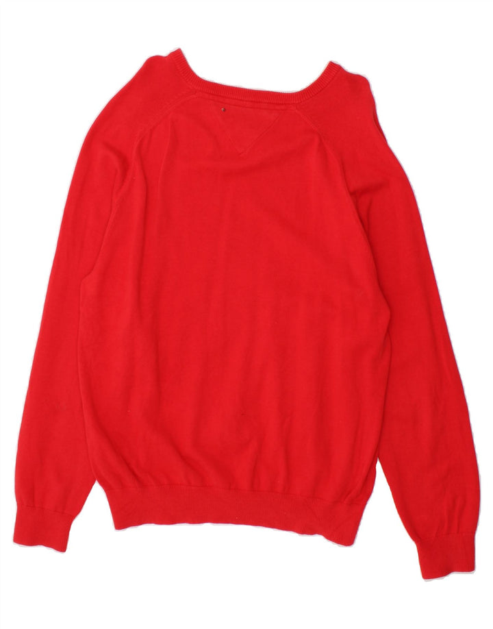 TOMMY HILFIGER Mens V-Neck Jumper Sweater Medium Red Cotton Vintage Tommy Hilfiger and Second-Hand Tommy Hilfiger from Messina Hembry 