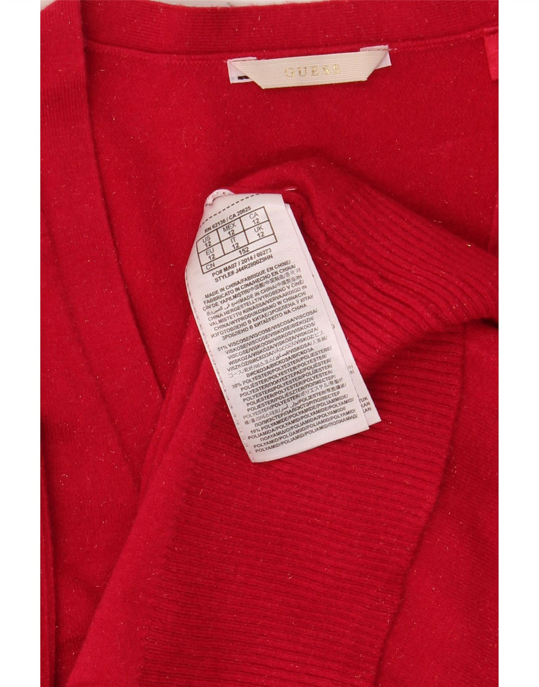 GUESS Womens Cardigan Sweater UK 12 Medium  Red Viscose Vintage Guess and Second-Hand Guess from Messina Hembry 