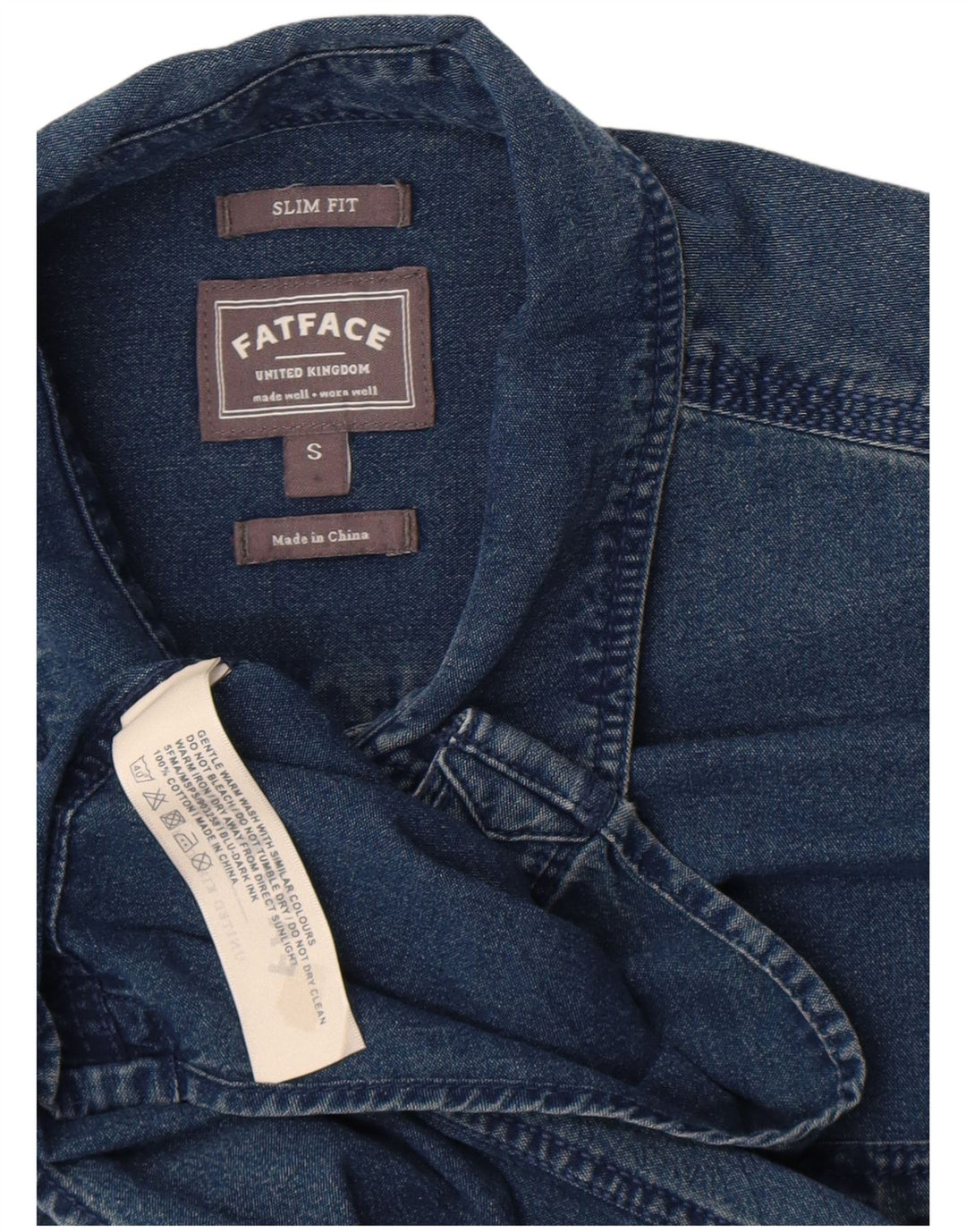 Męska koszula dżinsowa Fat Face Slim Fit, mała, niebieska, bawełniana