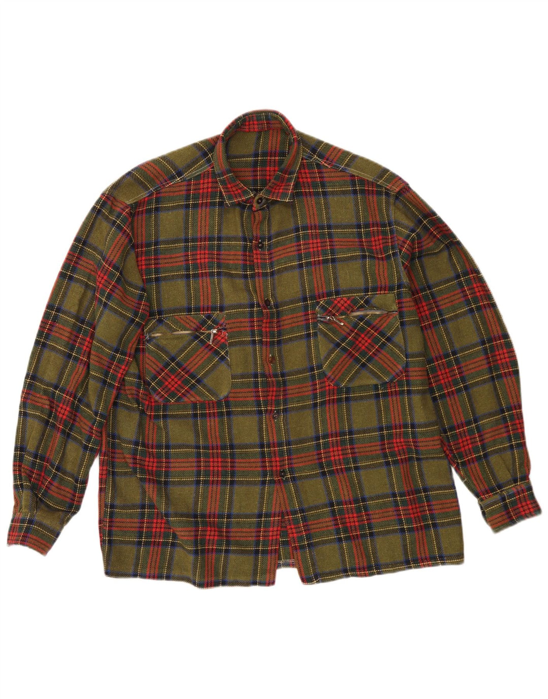 Męska koszula flanelowa w stylu vintage, średnia khaki w kratkę