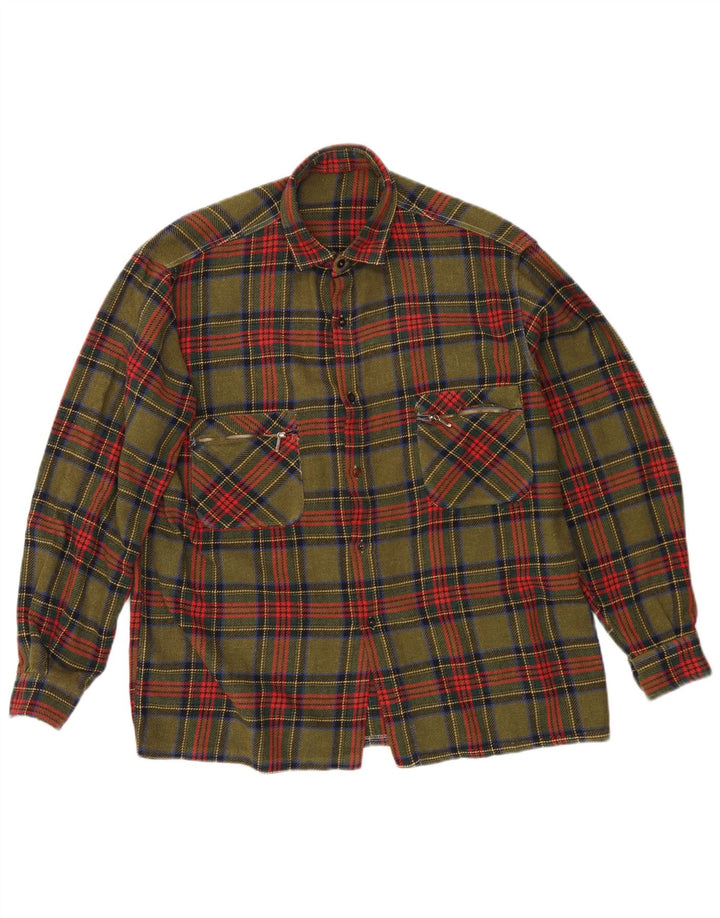Męska koszula flanelowa w stylu vintage, średnia khaki w kratkę