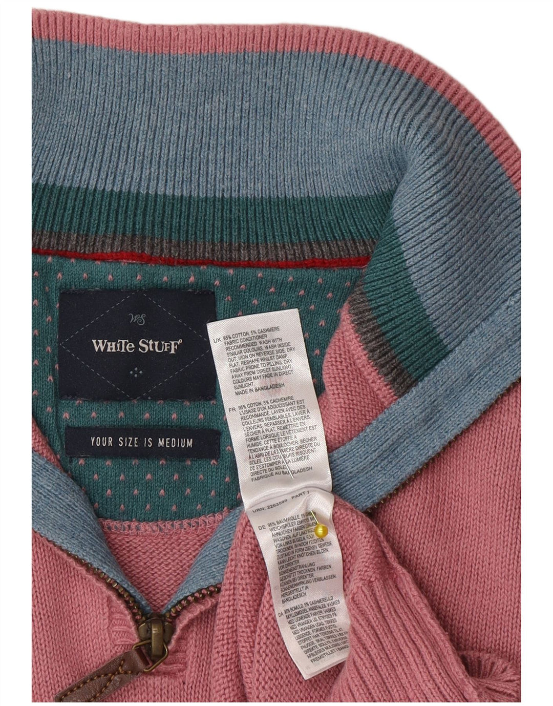 Męski sweter zapinany na zamek White Stuff Średnioróżowy bawełniany