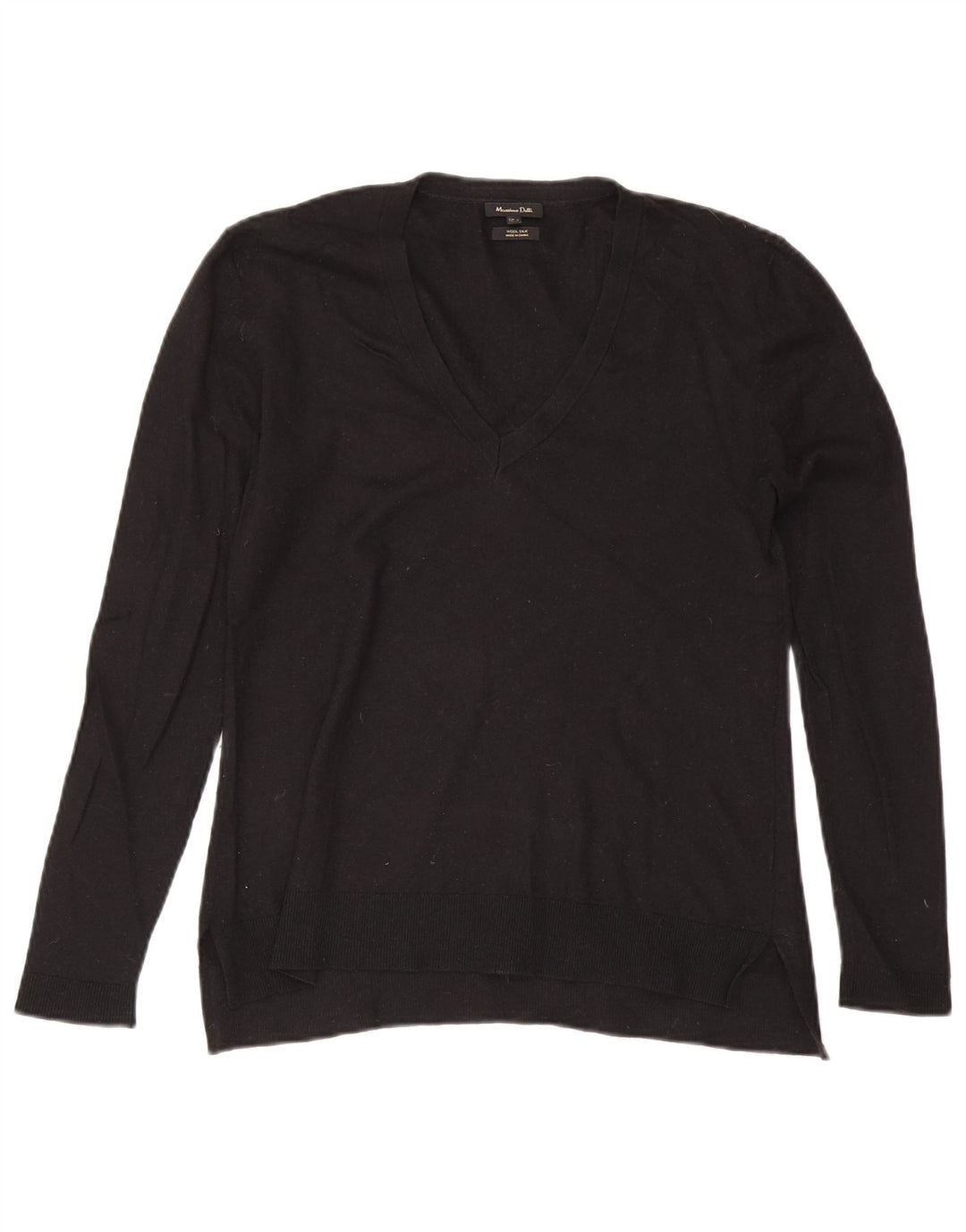 Sweter damski Massimo Dutti z dekoltem w kształcie litery V, UK 14, duży, czarny, wełniany