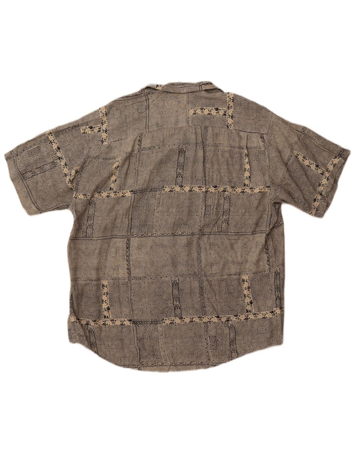 Vintage męska koszula z krótkim rękawem, duża, szara paisley