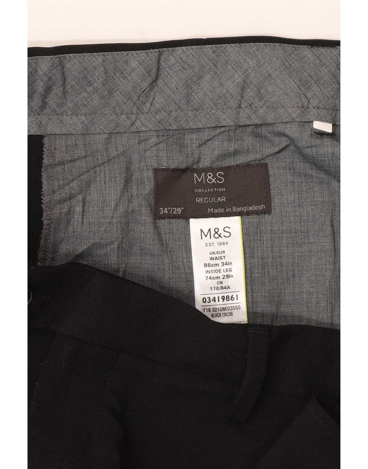 Męskie spodnie garniturowe Marks & Spencer W34 L29, czarny poliester
