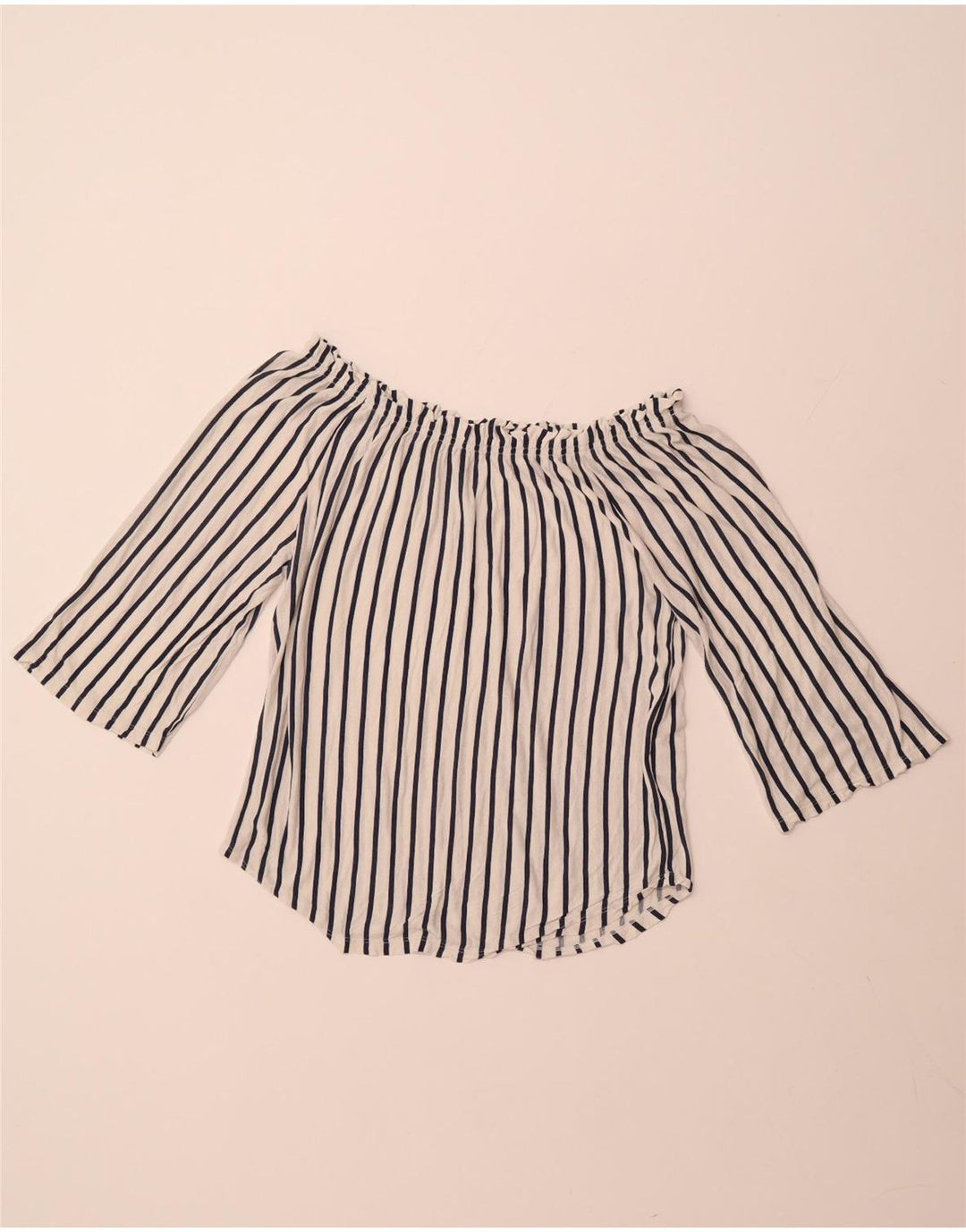 Damski top BENETTON z rękawami 3/4 i odkrytymi ramionami UK 14 w średnie białe paski