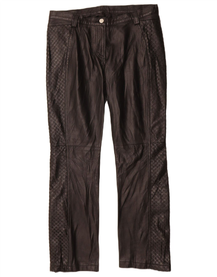 Vintage damskie proste skórzane spodnie IT 42 Medium W28 L29 czarna skóra