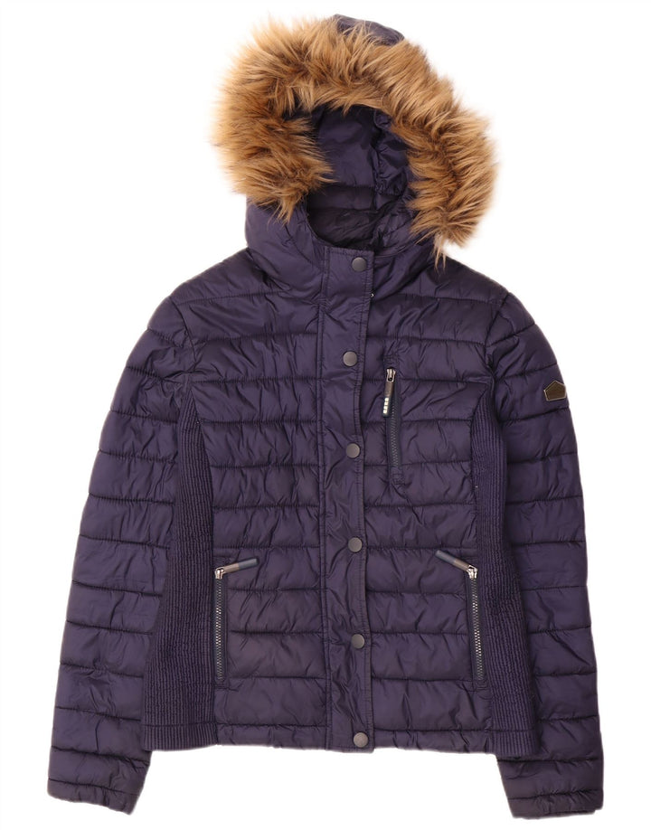SUPERDRY Damska ocieplana kurtka z kapturem UK 14, średni granatowy poliester