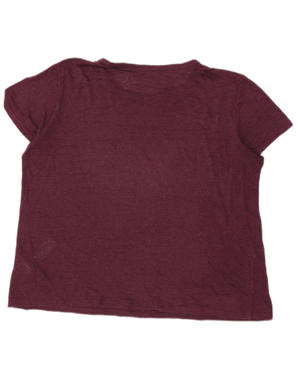 T-shirt damski Massimo Dutti Top UK 18 XL Burgundowy lniany