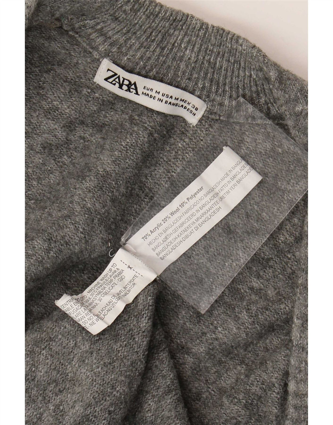 Damski sweter z długim rękawem Zara, otwarty kardigan UK 14, średni szary akryl
