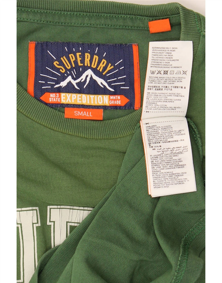 SUPERDRY Męski T-shirt z grafiką, mały, zielony, bawełniany