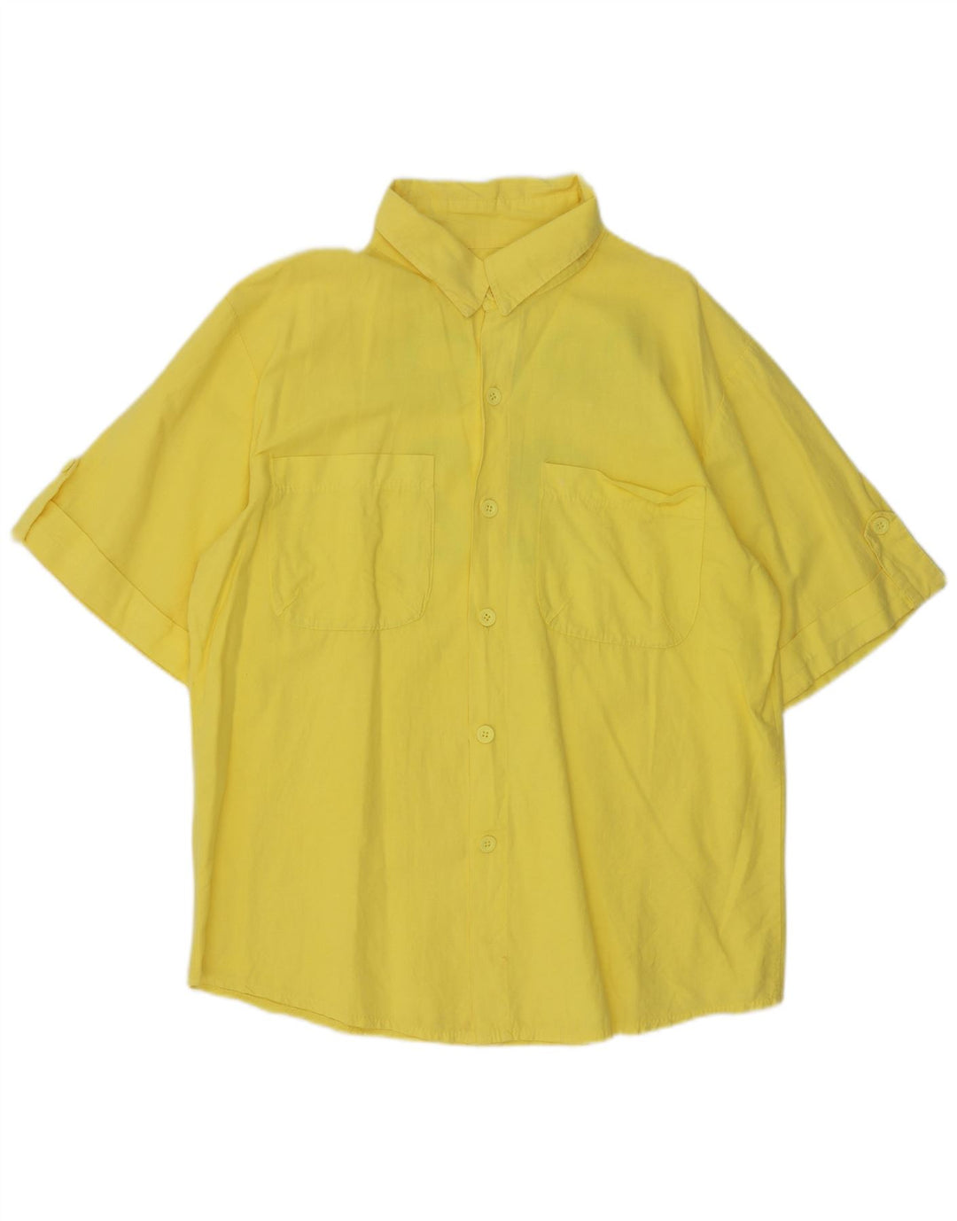 Męska graficzna koszula z krótkim rękawem w stylu vintage, średnia żółta lniana