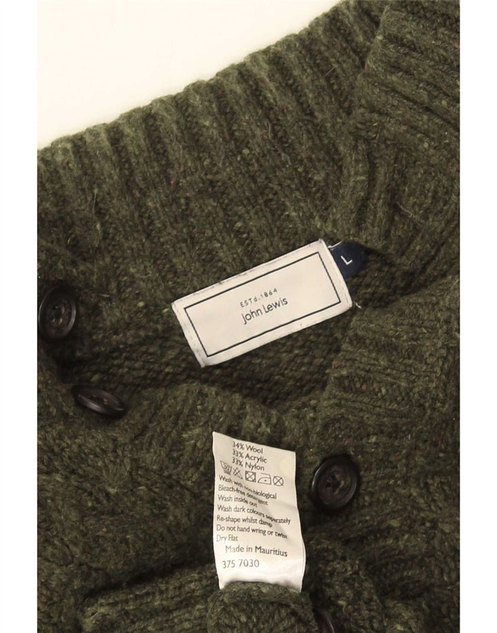 John Lewis Męski sweter zapinany na guziki, duży, wełniany khaki