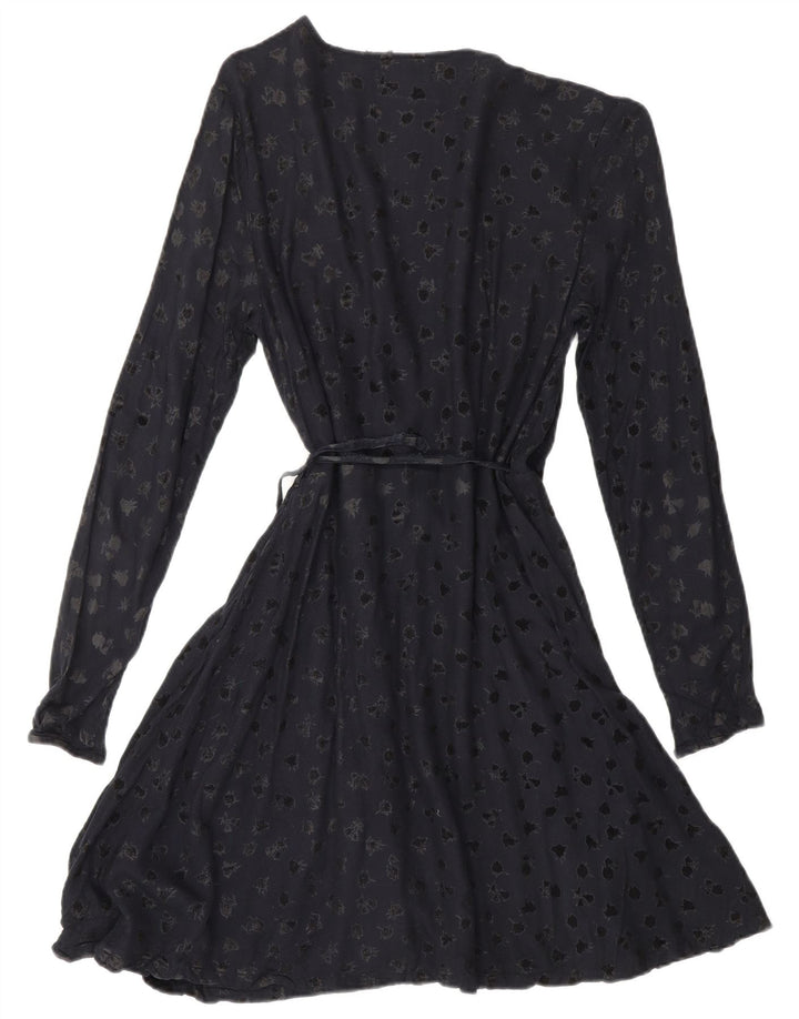 SUPERDRY Damska sukienka kopertowa z długim rękawem w abstrakcyjny wzór UK 6 XS Granatowa